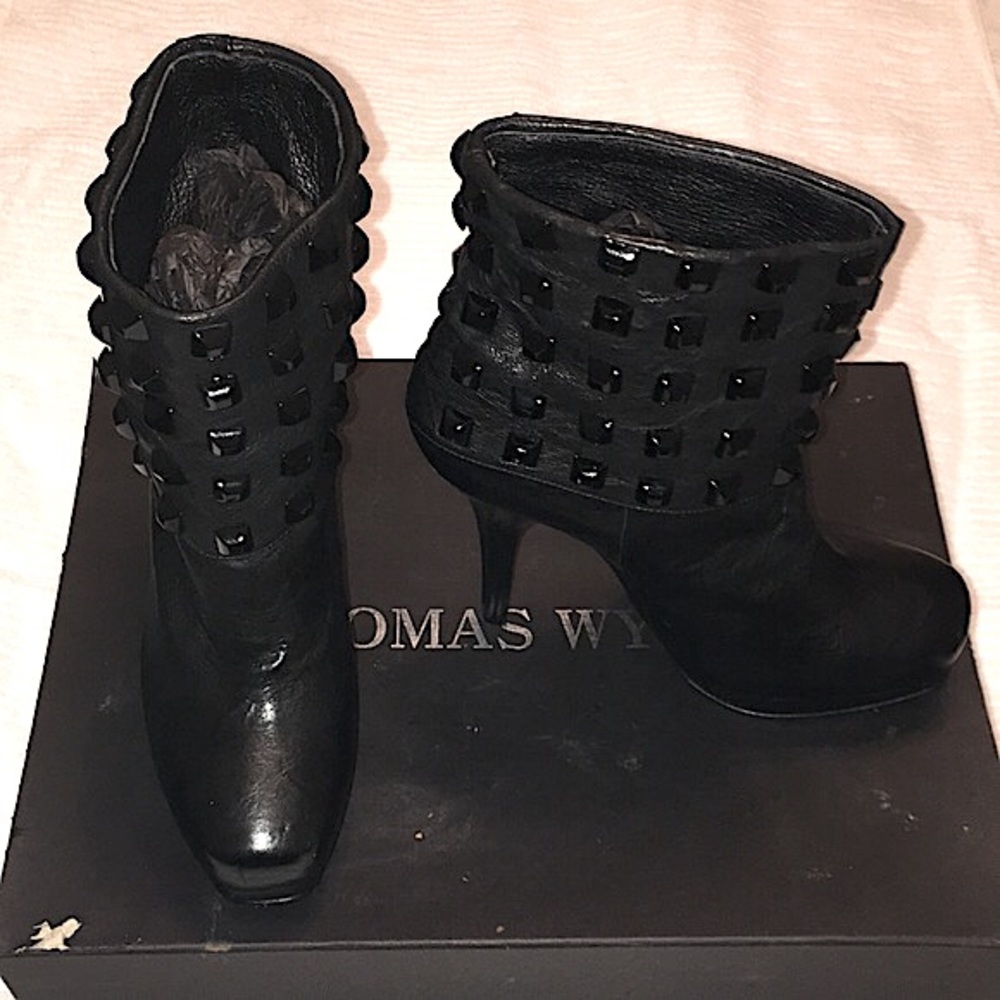 Thomas Wylde Soft Leather Studded Ankle Boots  Black SZ US 9